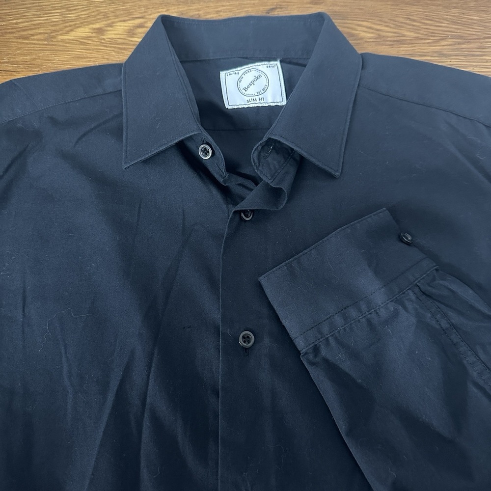 Men's Bespoke Slim Fit Button Up Dress Shirt, Black Sz L 16-16.5 Long Sleeves